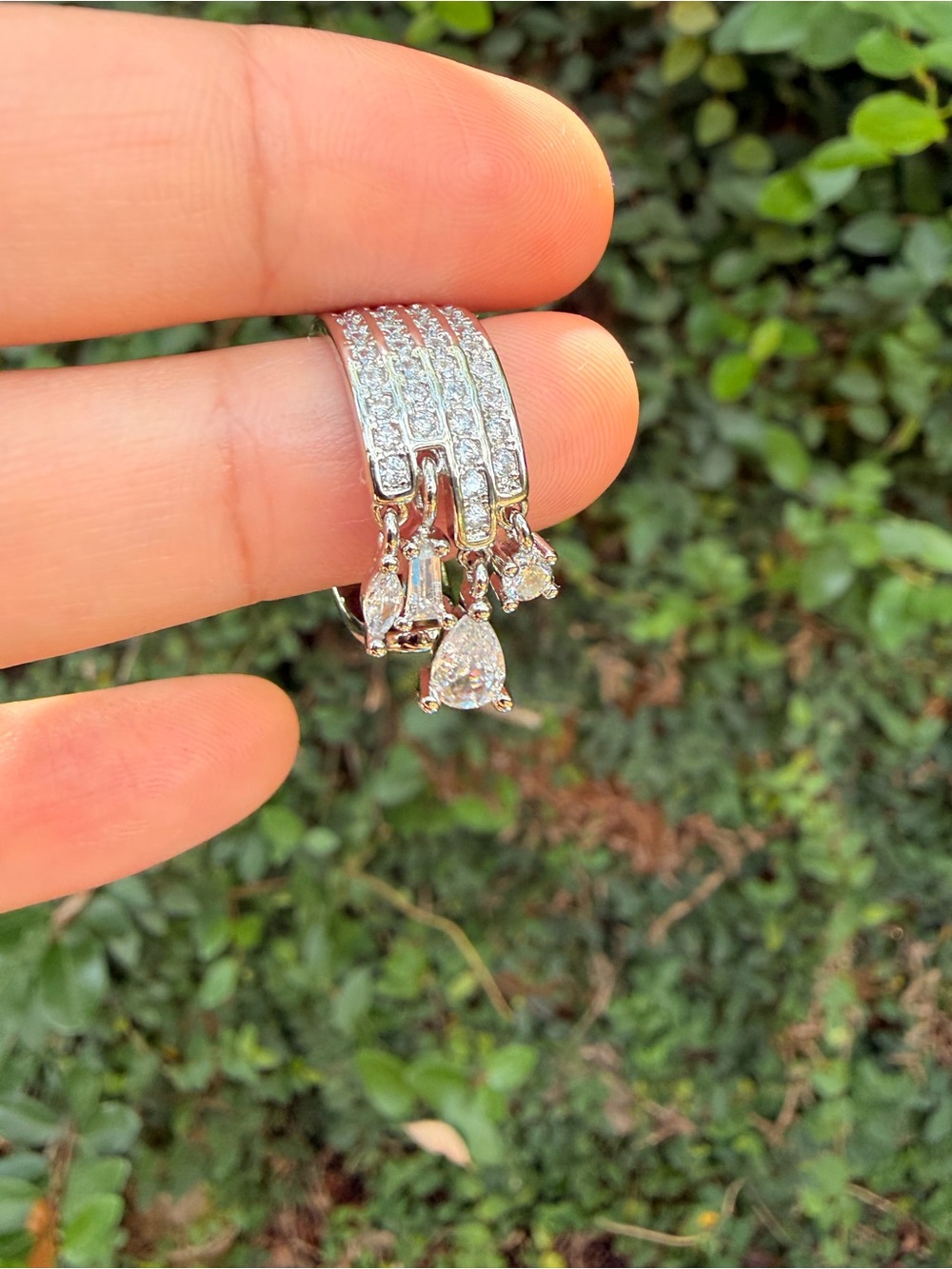 Silver Crystal Multi-Row Accent Ring - Bride Jewelry - Picture 4 of 9